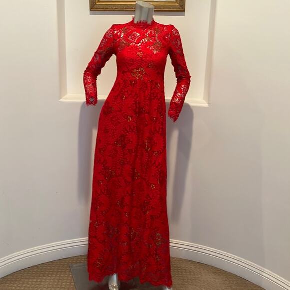 UNBRANDED Dresses & Skirts - Unbranded Long Sleeve Lace Maxi Dress Made in Italy Red Size M